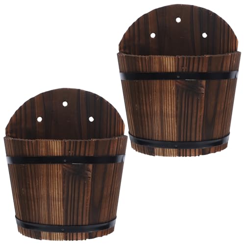 BESTonZON Maceta Colgante de Madera 2 Piezas 12x6x20 Cm Maceta de Cubo para Jardín Interior y Exterior Jardinera de Flores Decorativa Estilo Retro para Oficina y Hogar