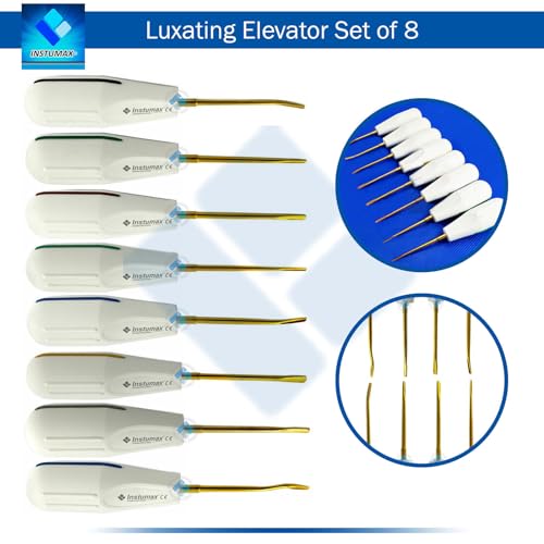 Instumax LUX_063 Dental Luxating Elevators Pdl Periotome Luxation Root Extracting Extraction Instruments Set Of 8 Gold Titanium Coated thumb #1