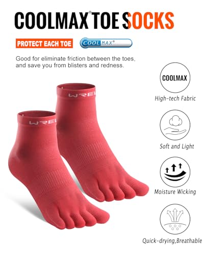 Image of WRELS Coolmax Toe Socks for Men Women,Athletic High Performance Cushion Crew Socks for Running Working(3 Pairs)