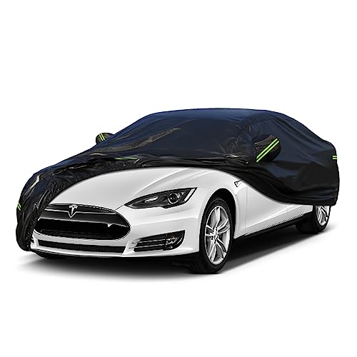 Image of Kaugung 7 Layers Car Cover Custom Fit Tesla Model 3 from 2017 to 2025, Outdoor Waterproof All Weather Sun Rain Dust Snow Protection with Zipper Door.