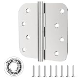Ball Bearing Door Hinges 4x4 Inches, Heavy Duty Stainless Steel, 5/8'' Radius Corners, Smooth and Quiet, Non Removable Pin, 3mm Thickness, Brushed Nickel, Interior and Exterior Door Hinges, 3 Pack
