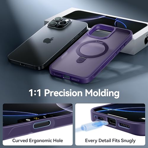 Image of CASEKOO Ultra-Magnetic Stand for iPhone 16 Pro Case, Shockproof, Purple | [Military Drop Protection] [Compatible with MagSafe] Translucent Matte Slim Ring Holder Case for iPhone 16 Pro 6.3 Inch