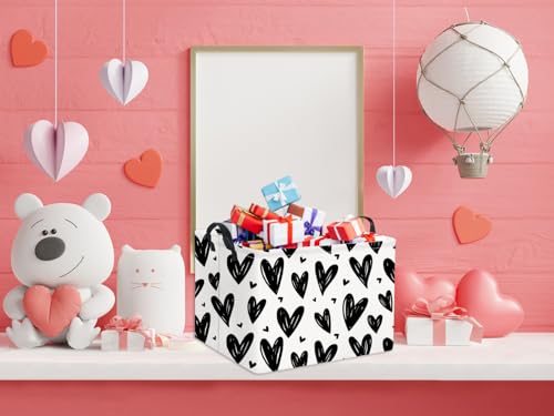 Image of Rectangular Gift Basket Kids Baby Storage Bin Toy Organizer Box for Girls Love Room Decor(Black Light Heart)
