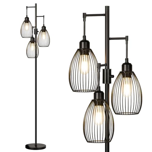 Nintiue Lampadaire Sur Pied Salon dimmable, ampoules LED Edison 3x800 LM incluses, avec élégante cage en forme de larme, pour salon et chambre à coucher