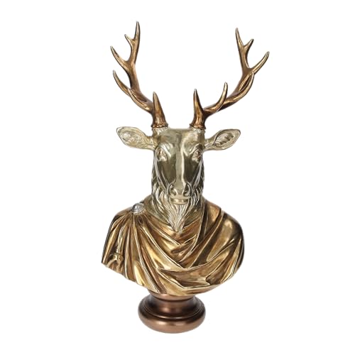 Keyhomestore - Goldfarbener Hirschkopf, Skulptur zum Aufstellen, Weihnachtsdekoration, Höhe 58 cm, Länge 28 cm, ideal als Deko, Tischdekoration.
