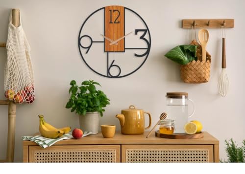 Image of Arabs Morden Metal & Wooden Wall Clock for Living Room Bedroom Office Kitchen Stylish Wall Clock for Home and Hall Designer Big Size Modern (Big Font W, 50 CM)