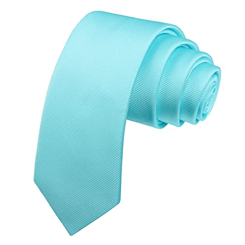 Alizeal Mens Solid Color Skinny Tie 2.36(6cm width) Casual Neckties Aqua Blue