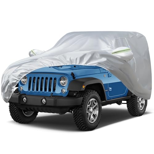 Image of Favoto Car Cover Waterproof Custom Fit for Jeep 2 Door Windproof Heavy Duty Car Cover for Automobiles Outdoor with Reflective Strips All Weather Snow Sun Dust UV Protection
