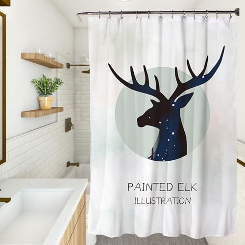 XUEDNGM Duschvorhang Antischimmel Duschvorhang 100 x 130 cm Schnell Trocknend, Anpassbar, Schimmelresistent, mit Haken Anti Schimmel Textil Bad Vorhang Wasserdicht Bad Vorhang, Elch