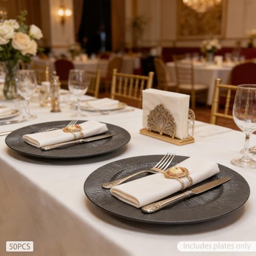 50 Platos Cargadores Plástico Negro 13 Pulgadas Reutilizables miniatura 4