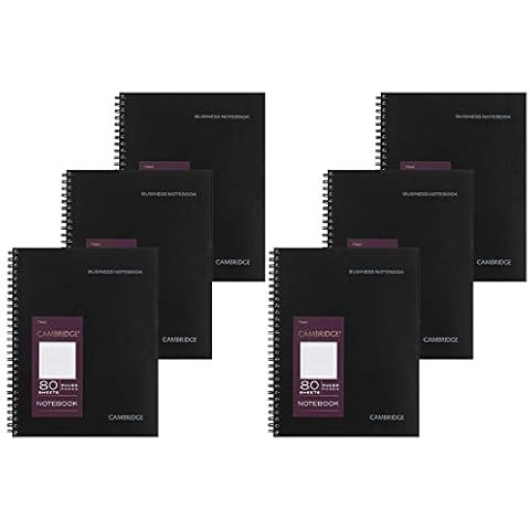 Cambridge Limited Notebook, 6 Pack Black Notebook, Legal Ruled, Professional Business Notebook, 80 Sheets, Spiral Wirebound Office Journal & Notebook For Quicknotes, Meeting for Women & Men, CAM10-402 Cover