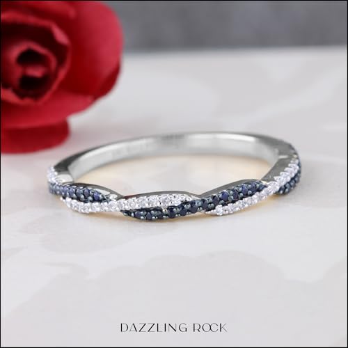 Dazzlingrock Collection Round Blue Sapphire & White Diamond Swirl Stackable Ring for Women in 10K Solid Gold3