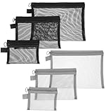 FRCTLNKG 6 Pcs Mesh Makeup Bag, 3 Sizes Mesh Cosmetic Bag for Travel Toiletry Storage, Small Zippered Organizer Pouches for Home Office (Black and Grey)