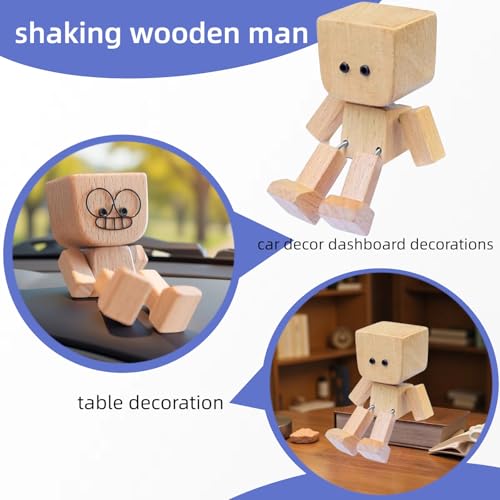 OHICETW Shaking Feet Wooden Doll - Shaking Wooden Man Figurine for Car Dashboard Decorations, with 12PCS Magnetic Expressions, Funny Bobblehead Desk Decor for Office Home, Creative Gift Idea
