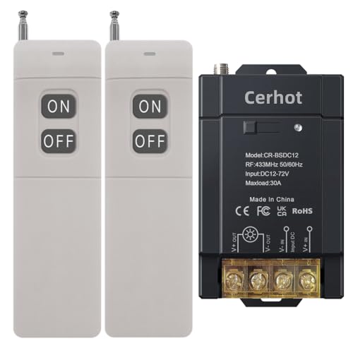 Cerhot Control remoto inalámbrico de 3000m, DC 12V/24/36/48/72V, 30A, interruptor de luz RF para automóviles, motocicletas, sistemas de seguridad, puertas enrollables, cercas（3000m 2V1 DC 12V-72V）