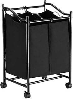 SONGMICS 2 Rolling Sorter, Laundry Basket on Wheels, Hamper with Removable Bags, Total Capacity 90L, Black LSF002BK, Polyester, 50,5 x 41 x 79,9 cm (L x B x H)