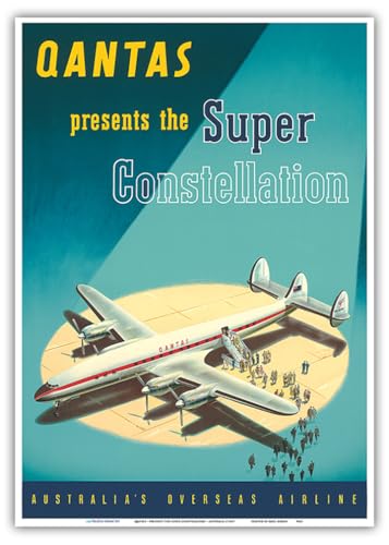 Qantas Empire Airways - Presents the Super Constellation - Australia - Vintage Travel Poster c.1947 - Master Art Print 10in x 14in