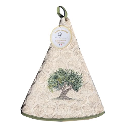 Générique Essuie Main Rond en éponge Tissage Jacquard Olivier Beige New Qualité Premium