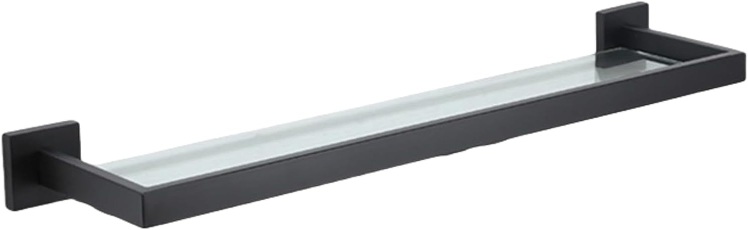 Glass Bathroom Shelf Wall Mounted, 22.32-Inch, 8mm Thick Tempered Glass, Modern Square Design, Matte Black
