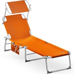 Casaria® Sonnenliege Klappbar Wetterfest Gartenliege Mit Dach Seitentasche Tragegriff 150kg Belastbar 190cm Aluminium Liegestuhl Garten Faltbar Orange
