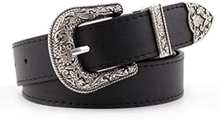 INOGIH Western-Leather-Belts-Women Vintage Waist-Belts with Hollow Out Flower Buckle