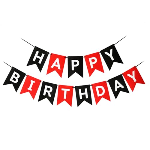 16.4ft Happy Birthday Banner Party Supplies for Kids Girls Birthday Wall Door Decoration for Men, Boys, Women and Girls,Black, Red