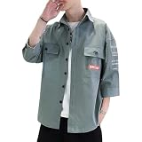 [foveitaa] 夏服 メンズ 七分袖 シャツ リネンシャツ メンズ 快適な 軽い 柔らかい かっこいい 大きいサイズ カットソー ゆったり おしゃれ カジュアル トップス 人気 春夏 1908junLv M