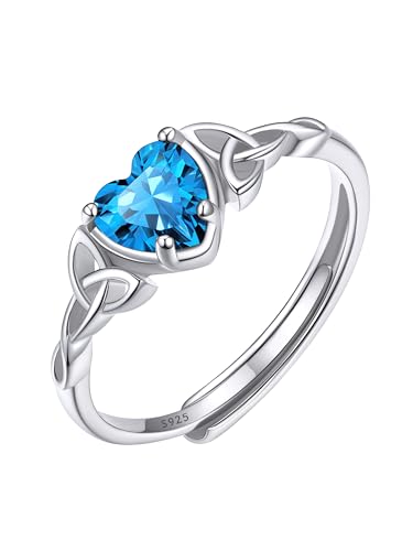 ChicSilver Bague Argent Femme Ajustable,Anneau Réglable avec Pierre Saphir en Forme Coeur Celtique,Bijoux Cadeau Femme Noel Anniversaire