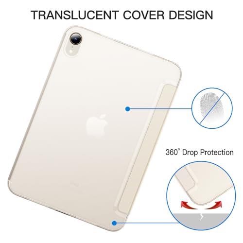 Image of JETech Cover Case for iPad mini (A17 Pro, 2024 Model, 7th Generation) / mini 6 (2021 Model, 6th Generation), Slim Stand Hard Back Shell Smart Cover with Auto Wake /Sleep (Starlight)