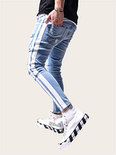Andongnywell Men's Vintage Skinny Fit Destroyed Cotton Denim Pants Stretch Distressed Jeans Trousers4