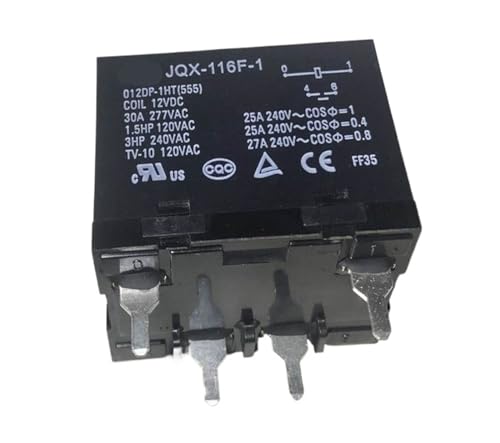 Relé JQX-116F-1 012DP-1HT(555) de 12V y 30A con esquema de 4 pines terminales