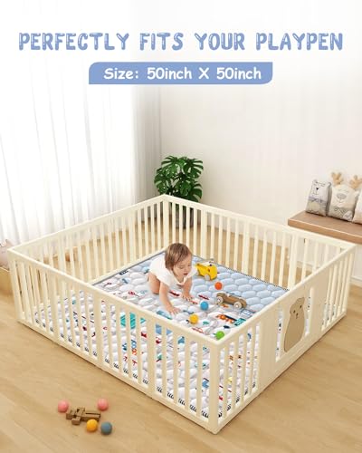 Car Portable Baby Play Mat 50x50 Playpen Mat Non-Slip Cushioned Baby Crawling Mat Waterproof Baby Floor Mat Activity Playmats for Babies Toddler Play & Tummy Time(50x50, Car)