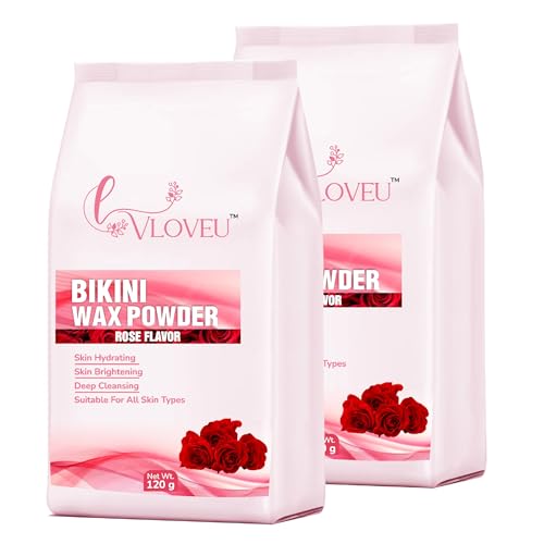 Image of VLOVEU - Rose Bikini Wax Powder for Women - 120g, Pack of 2 | 5 Minutes Painless Herbal Wax Powder for Hair Removal | Easy to Use at Home, No Chemicals - No Irritation, Bikini Wax for Women and Girls