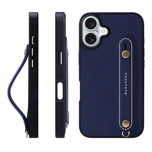 HANATORA for iPhone 16Plus �P�[�X �{�v �ϏՌ� �w�ʃx���g �X�}�z�P�[�X �X�}�z �X�^���h�@�\ �l�b�N �X�g���b�v �t�� �G���{�X���U�[ �M�t�g �}�O�l�b�g�Ȃ� �l�C�r�[ NGH-16Plus-Navy