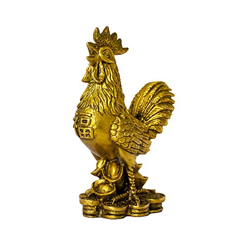 Estatua decorativa gallo de la suerte de latón dorado
