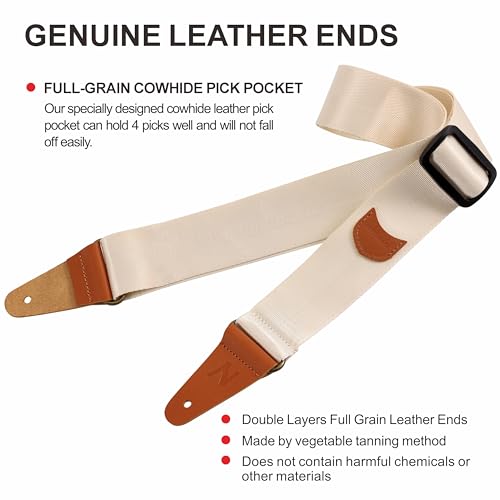 image for Nefelibata Guitar Strap with Pick Pocket, Vintage Nylon Full Grain Lea