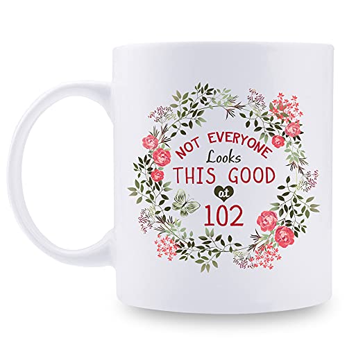 aiyaya 102nd Birthday Gifts for Women - Not Everyone Looks This Good at 102 with a Garland Birthday Mug - 102 Birthday Gifts for Grandma, Mom, Sister, Wife, Friend, Cousin, Aunt - 11 oz Coffee Mug