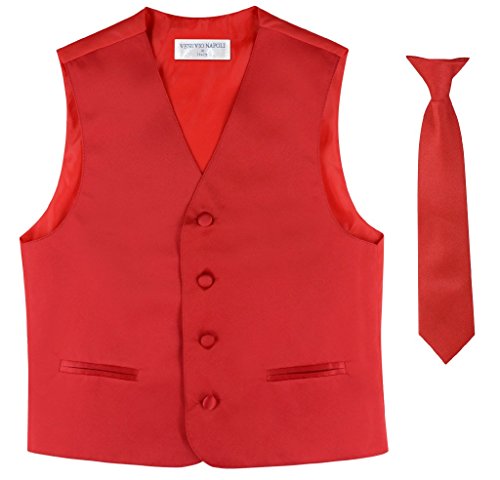 Image of Vesuvio Napoli BOY'S Dress Vest & NeckTie Solid PINK Color Neck Tie Set
