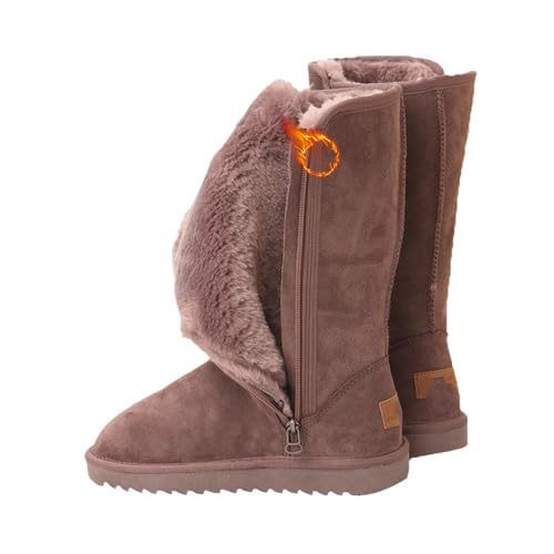 POIOZXD Bottes de neige chaudes pour femme avec semelle épaisse et doublure en fourrure - Bout rond - Imperméables - Confortables pour l'extérieur, gris,...