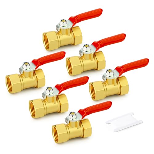 Image of GASHER 6PCS 3 /8 Inch Brass Mini Ball Valve, Shut Off Valve, 3 /8 Inch FNPT Thread Pipe Fitting