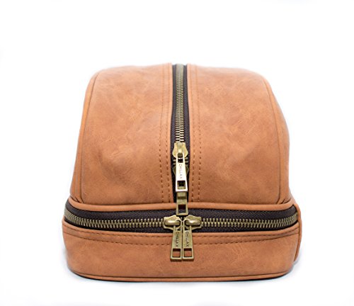 Mens Leather Toiletry Bag for Travel - Great Designer Dopp Kit by Chillax made for Traveling, Best Shaving Ditty Wet Pack for your Toiletries and Body Hygiene Accessories - Vintage Brown