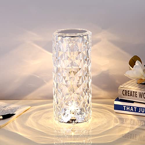 Crystal Diamond Table Lamp, RGB 16 Colors USB Charging Touch Lamp Bedside Night Light with Remote Control,Acrylic Rose Rays Led Ambient Mood Lamp for Bedroom/Living Room/Guest Room/Bar/Restaurant