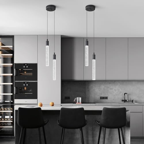Image of Modern Light Fixture Kitchen Island Pendant Light Dimmable LED Black Pendant Lights Mini Crystal Pendant Lighting for Bedroom Dining Room Living Room(2-Light )