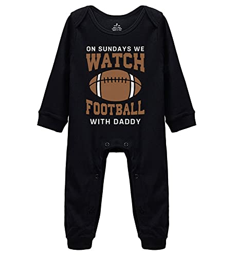 On Sundays We Watch Football with Daddy - Cute Baby Bodysuit Footed Romper
