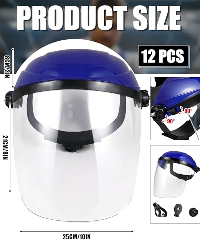 Image of Tellegloww 12 Pack Safety Face Shield Full Face Impact Resistant Blue