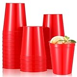Mifoci 24 Pcs Stadium Plastic Cups Blank Reusable Drink Tumblers Bulk Stackable Drinking Stadium Tumbler for Birthday Party Weddings Mardi Gras(16oz,Red)