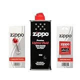 ZYBUX Zippo Lighter Fluid - 125ml Fuel Refill with Genuine Zippo Wick, Windproof Fast Ignition, Low Odour, Easy Refill Nozzle, Universal Fit for Clipper Lighters, Gas Light - 6 Zippo Flints