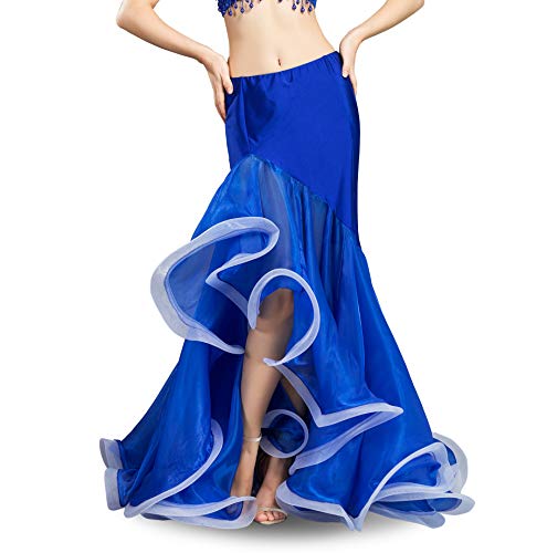 Royal Smeela Belly Dance Skirts For Women Professional Chiffon Belly Dancing Skirts Dark Blue Fishtail Ruffle Mermaid Hip Skirt, One Size, 3 Colors #TOP23