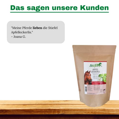 Stiefel Apfelleckerli für Pferde, getreidefreies, gesundes Leckerli mit Apfelgeschmack zur schmackhaften Belohnung, ideales Leckerli für Freizeit-, Sport-, Leistungs- & Zuchtpferden, 1kg