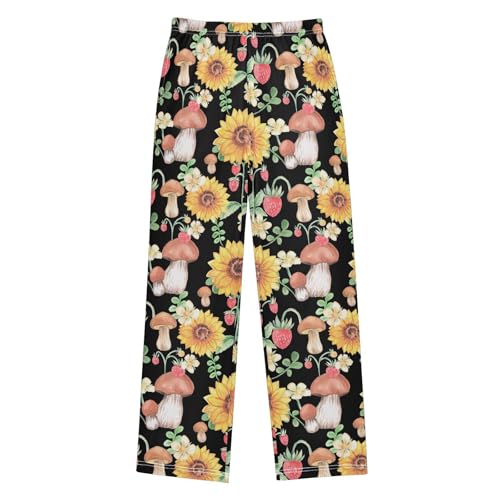 ZZXXB Mushroom Sunflower Strawberry Boys Long Pants Soft Trousers Elastic Waist Kids Lounge Bottoms with Pockets S-XL